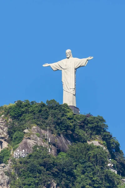Вид Статую Христа Искупителя Вершине Горы Корковадо Рио Жанейро Бразилия — стоковое фото