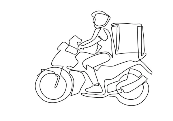 Een Continue Lijn Van Levering Man Ride Motorfiets Illustratie — Stockfoto