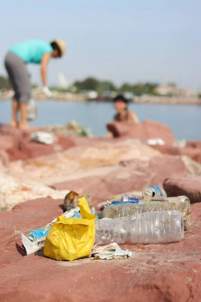 Large Amount Plastics Collected Beach Cleaning Volunteers — Stock Photo, Image