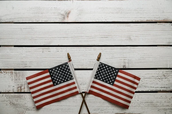 American Stars Stripes Flat Lay Rustic Wood Background — Stock Photo, Image