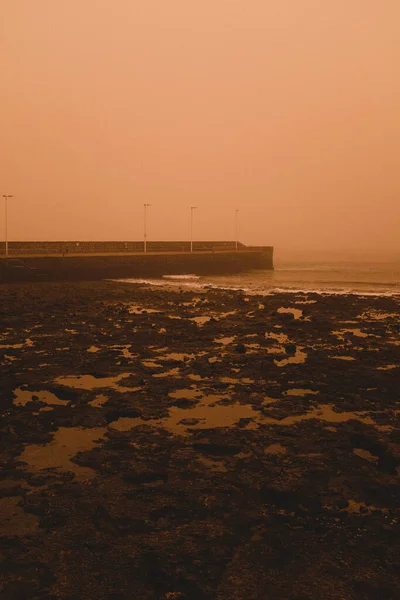 Orange Sky Sand Storm Medano Tenerife Canary Islands Spain — Stock Photo, Image