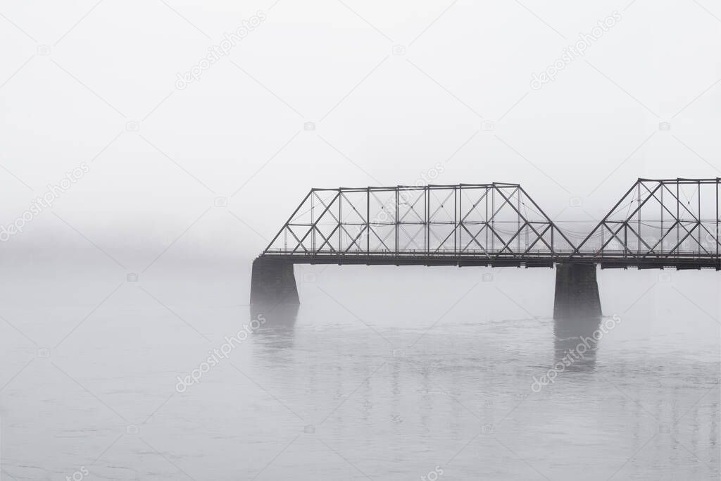 Foggy Morning and Bridges on River in PA