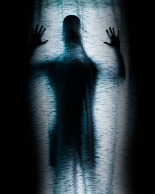 Dark Silhouette of Adult Man Trapped Behind Sheet