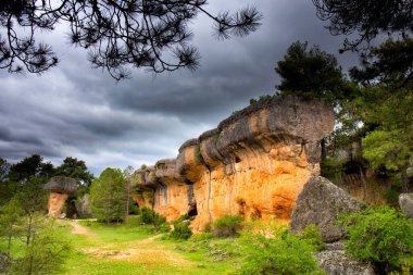 La Ciudad Encantada 'da aşınmış kireçtaşı çıkıntıları Büyülü Şehir, Park, Serrania de Cuenca, Castilla-la Mancha, İspanya