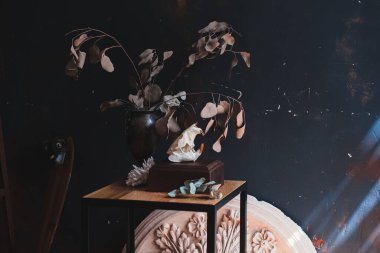 Vazoda sarı dallar, ev dekorasyonu.