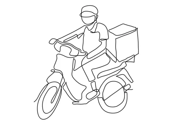 Kontinuerlig Linje Delivery Man Ride Motorcykel Illustration — Stockfoto