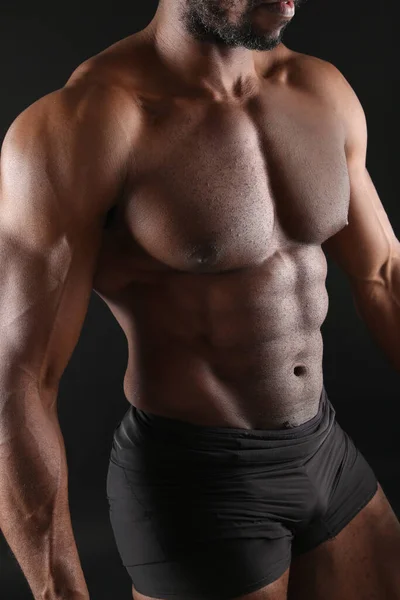 Strong Afro American Man Posing Studio Black Background — Fotografia de Stock