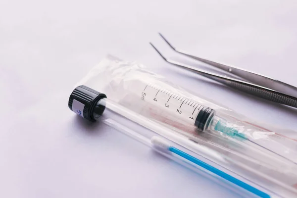 Syringe Test Swab White Background — Stockfoto