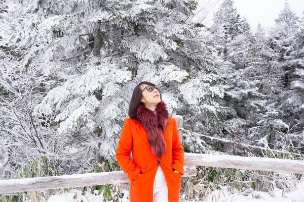 Portrait Beautiful Japanese Woman Posing Shin Hotaka Ropeway — Stock Photo, Image