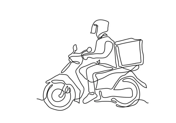Een Continue Lijn Van Levering Man Ride Motorfiets Illustratie — Stockfoto