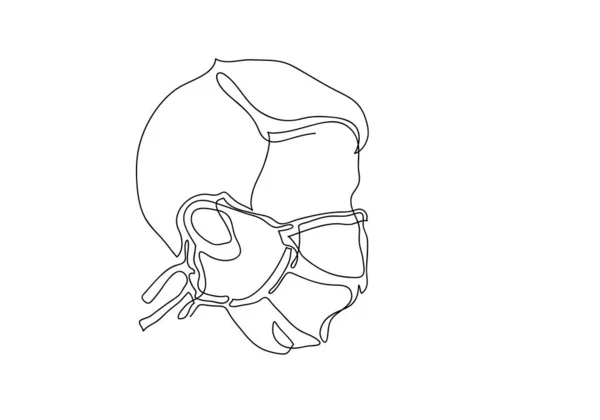 Een Ononderbroken Lijn Met Een Medisch Gezichtsmasker Concept Van Corona — Stockfoto