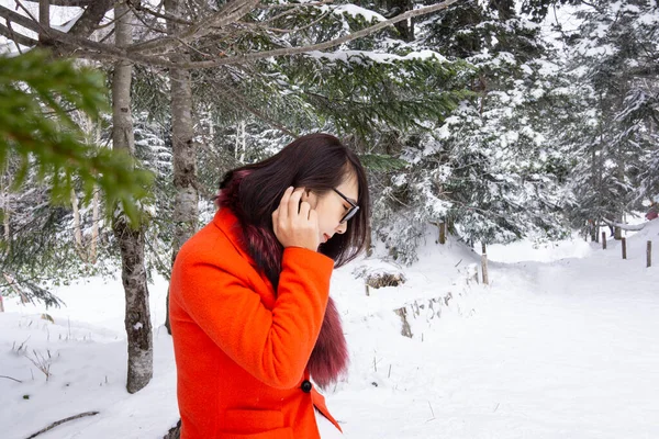 Portrait Beautiful Japanese Woman Posing Shin Hotaka Ropeway — Stock Photo, Image