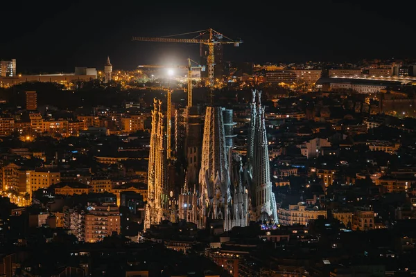 Sagrada Famlia Noche Con Luces Ciudad — Foto de Stock