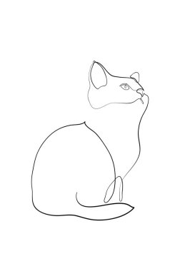 Modern minimalist tarzda kedinin bir çizgi çizimi, tek çizgi çizimi grafik tasarım illüstrasyonu