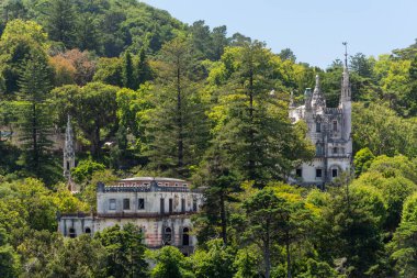 Portekiz, Sintra 'daki ormandaki eski tarihi konağa güzel bir manzara