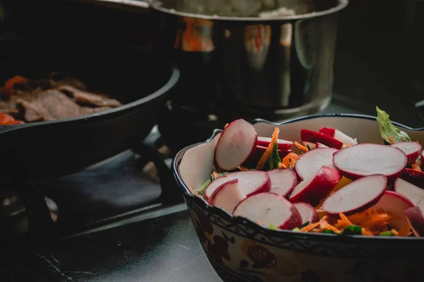 Yemek Lezzetli Yemek Sosis Sosis Sıcak Çorba Barbekü — Stok fotoğraf