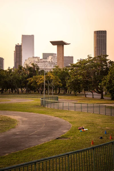 Bela Vista Pôr Sol Para Edifícios Centro Cidade Partir Área — Fotografia de Stock