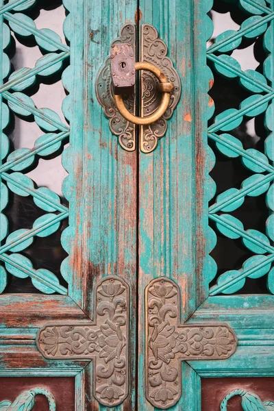 Closed Decorative Door Temple Building Haeun Jeungsa Buddhist Temple Busan — Stock Photo, Image