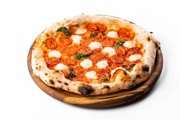 Pizza Forno Italiano Com Mazzarella Tomates Manjericão — Fotografia de Stock