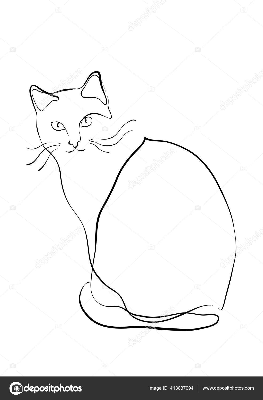 One Line Drawing Cat Modern Minimalistic Style Single Line Draw Stock