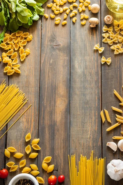 Different Types Raw Pasta Italian Food Healthy Food Background Concept — Stock Photo, Image