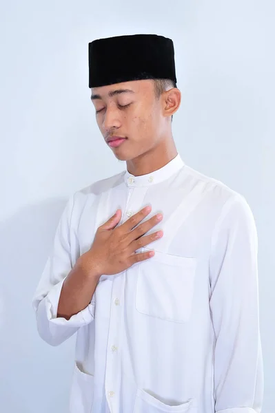 Portré Csinos Fiatal Muzulmán Több Türelmes Böjtölés Ramadan Kareem Izolált — Stock Fotó