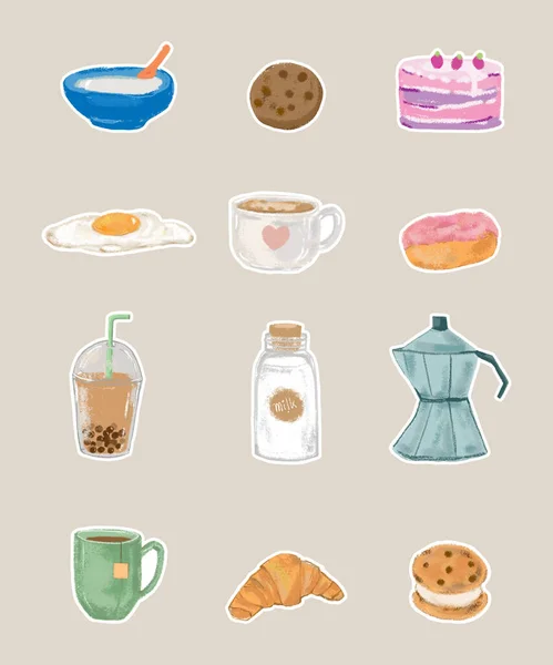 Super Cute Set Food Good Morning Collection Food Drinks Concept — стоковое фото
