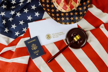 ABD Göçmenlik Bürosu adalet ve hukuk konsepti Amerikan bayrak departmanı USCIS İç Güvenlik Departmanı Birleşik Devletler Vatandaşlık ve Göçmenlik Hizmetleri