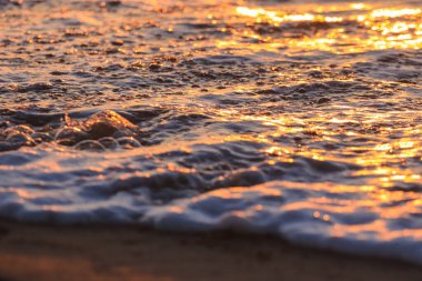 Gün batımında sahilde güzel deniz dalgaları