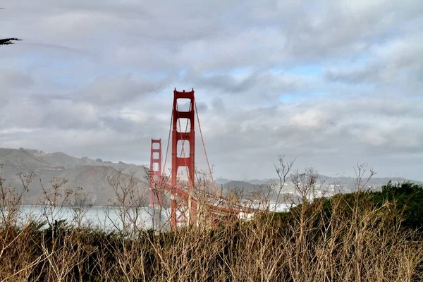 View Red Gate Bridge Background Beautiful Sky — Fotografia de Stock