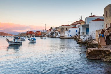Eski Mykonos şehrinin güzel manzarası, Yunanistan