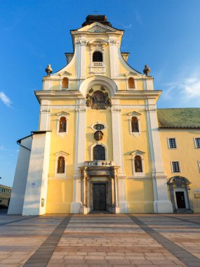Prievidza, Slovakia  July 24, 2018: Catholic church in the old town of Prievidza in central Slovakia 