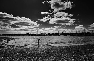 Güzel bir gün batımının siyah beyaz fotoğrafı