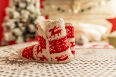 Sevimli küçük örgü Noel kırmızı ayakkabı, çorap, Ayakkabı.