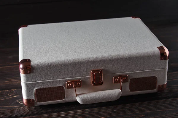 White Gramophone Suitcase Vinyl Player — Fotografia de Stock