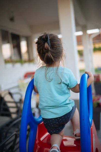 Little Girl Slide Back View — Stock Photo, Image
