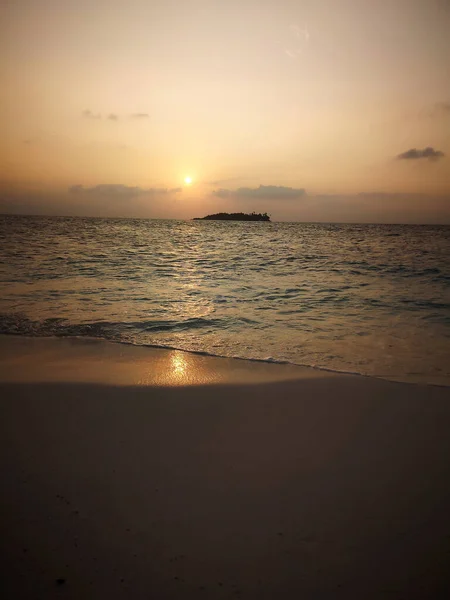 Orange Sunset Beach Deserted Island Maldives — стоковое фото