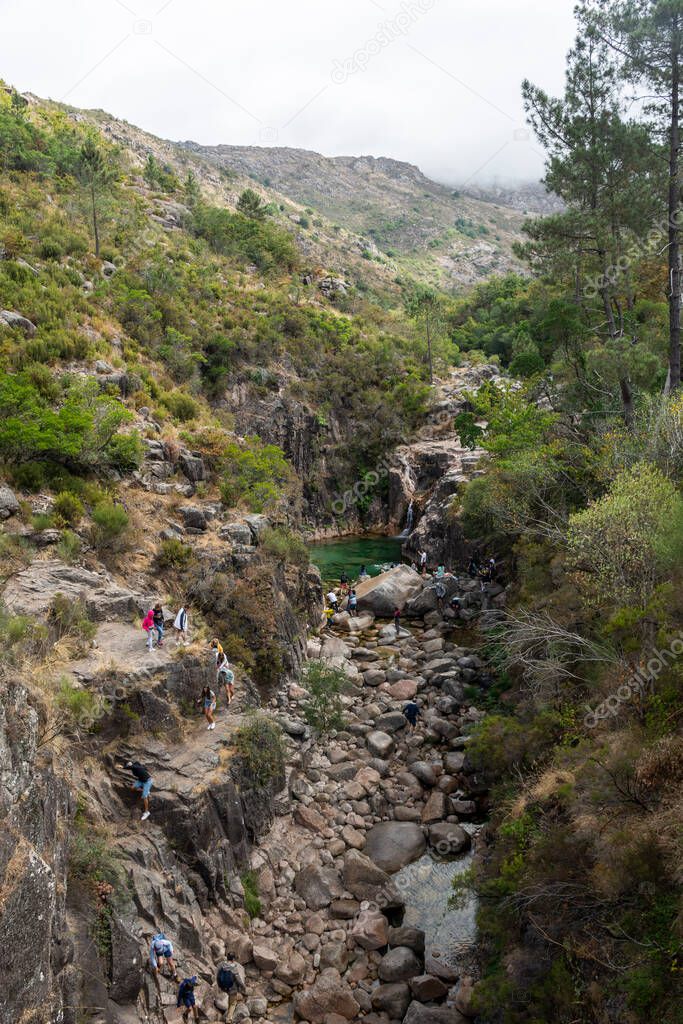 Beautiful view to river in green woods in Peneda Geres National Park, Portugal