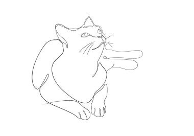 Modern minimalist tarzda kedinin bir çizgi çizimi, tek çizgi çizimi grafik tasarım illüstrasyonu