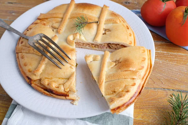 Empanada Tun Tradiční Dort Plněný Tuňákem Typickým Pro Galicii Španělsko — Stock fotografie