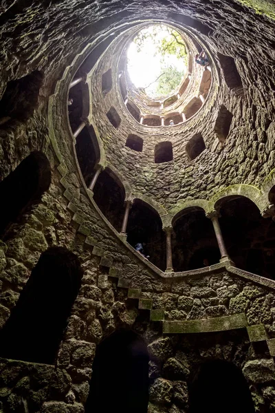 Beautiful View Old Historic Inverted Tower Quinta Regaleira Sintra Lisbon — Stock Photo, Image