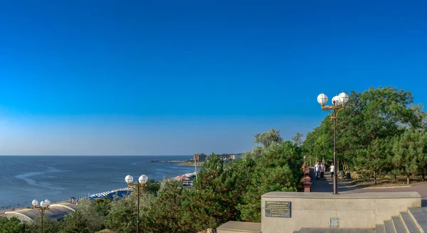 Черноморськ Україна 2020 Панорама Міського Пляжу Чорноморську Сонячний Літній Ранок — стокове фото