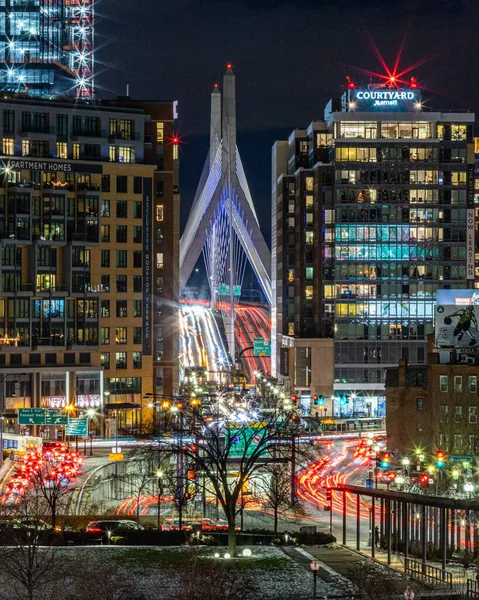 Hermosa Vista Nocturna Ciudad Boston Massachusetts —  Fotos de Stock