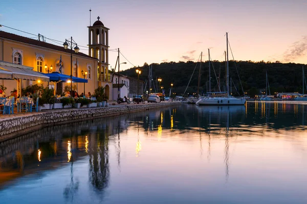 Wieczorny Widok Port Vathy Wyspie Meganisi Grecja — Zdjęcie stockowe