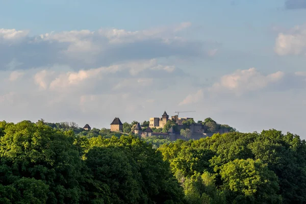 Helfstyn Château Vue Sur Forêt Environnante Champ Colza Situé Sous — Photo