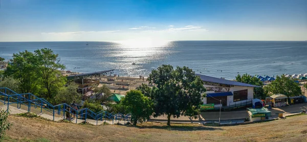 Chernomorsk Ukraina 2020 Pemandangan Panorama Pantai Umum Kota Chernomorsk Pada — Stok Foto