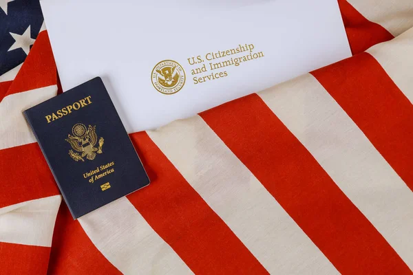 American Flag Next Letter Citizenship Immigration Services Passport — Stock Photo, Image