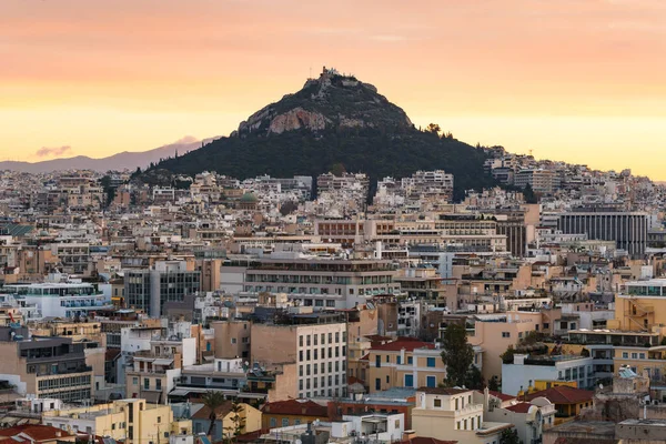 Atenas Grécia Janeiro 2019 Vista Colina Lycabettus Bairro Anafiotika Cidade — Fotografia de Stock