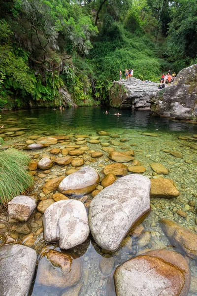 Schöne Aussicht Auf Grünen Flusspool Und Bäume Peneda Geres Nationalpark — Stockfoto