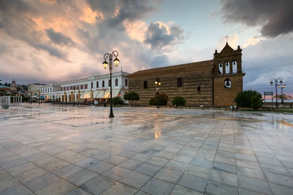 Nascer Sol Igreja Nikolaos Molou Praça Solomos Zakynthos — Fotografia de Stock
